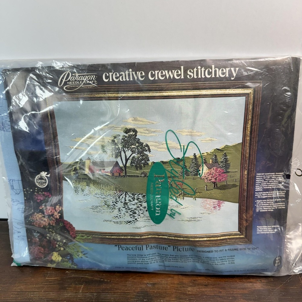 Vintage Paragon Needlecraft Peaceful Pasture Crewel Kit 0313 18x24‎ Farm Scene